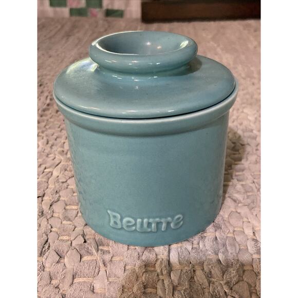 Beurre‎ Butter Dish Crock French Pottery Blue Satin Finish - Picture 1 of 7